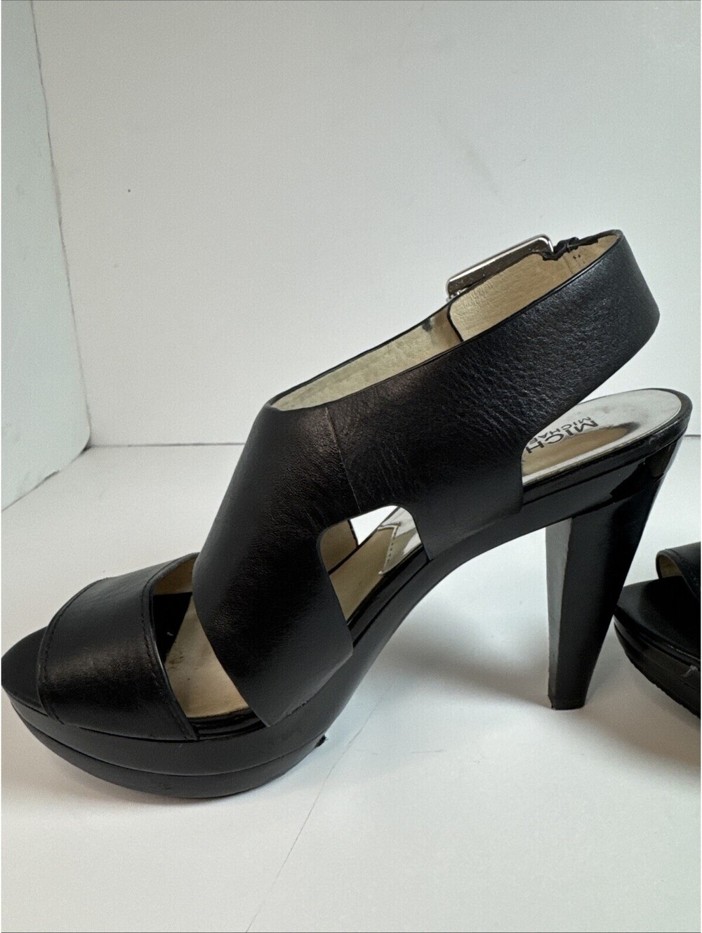 Michael Kors Carla Platform Leather Block Heel Sandals Women’s Size 8 Black - Picture 5 of 9